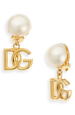 Dolce & Gabbana DG Charm Imitation Pearl Clip-On Earrings in Oro at Nordstrom