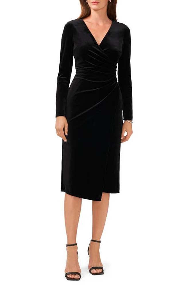 halogen(r) Ruched Long Sleeve Stretch Velvet Sheath Dress Rich Black at Nordstrom,