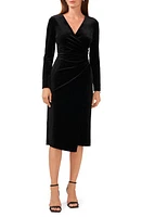 halogen(r) Ruched Long Sleeve Stretch Velvet Sheath Dress Rich Black at Nordstrom,