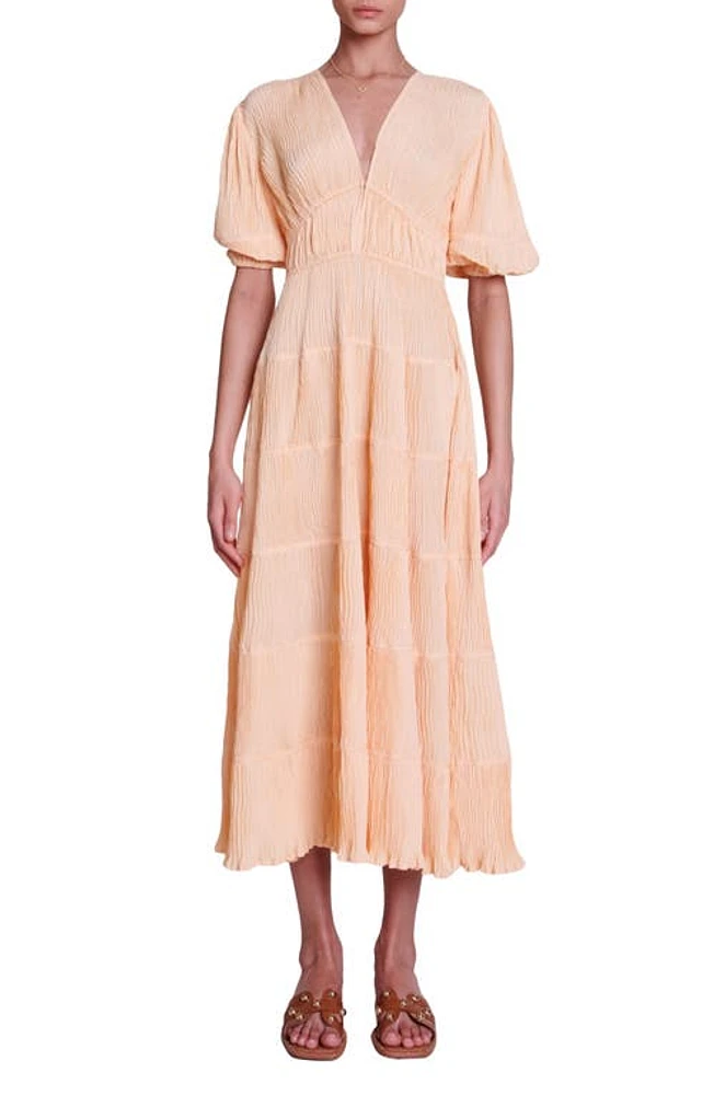 maje Robby Lou Textured Tiered Maxi Dress Pale Orange at Nordstrom,