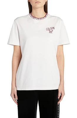 Golden Goose Whipstitch Detail Logo Embroidered T-Shirt in Arctic Wolf at Nordstrom, Size Large