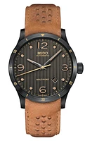 MIDO Multifort Automatic Leather Strap Watch, 42mm in Tan/Grey/Gunmetal at Nordstrom