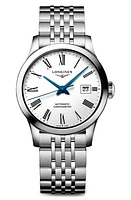 Longines Record Automatic Bracelet Watch, 30mm in Silver/White/Silver at Nordstrom