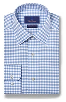 David Donahue Trim Fit Royal Oxford Non-Iron Check Dress Shirt in White/Blue at Nordstrom, Size 16 - 32