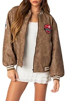 EDIKTED Washed Faux Leather Bomber Jacket Brown-Washed at Nordstrom,