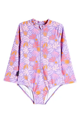 TINY TRIBE Kids' Abstract Shape Long Sleeve One-Piece Swimsuit Purple at Nordstrom,