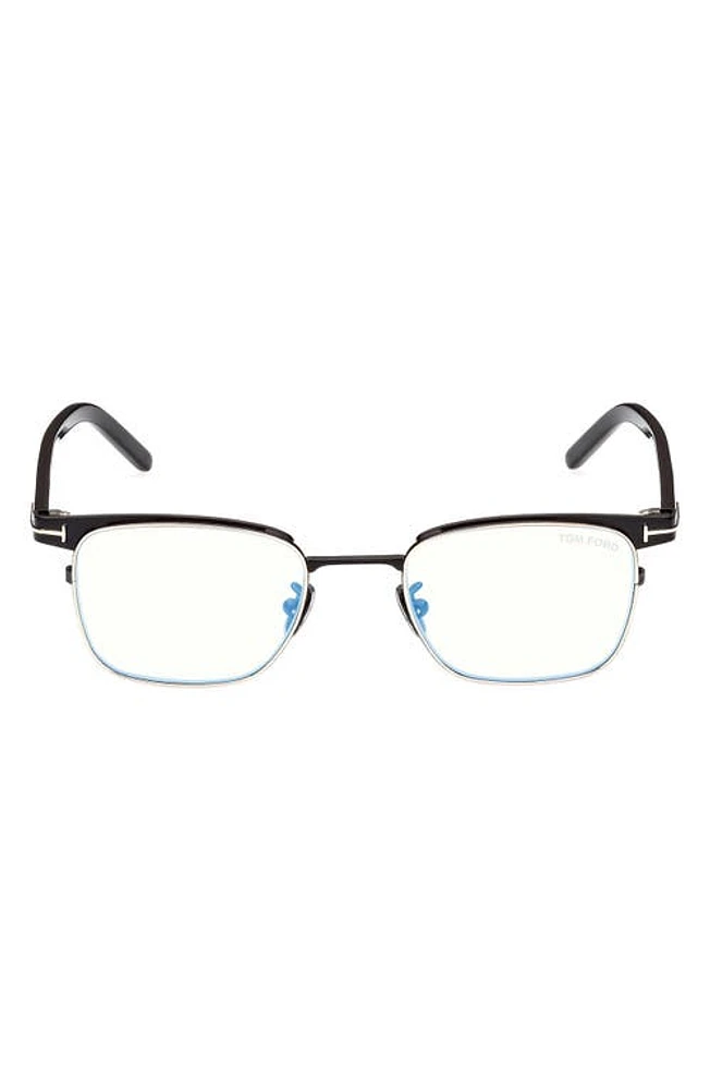 TOM FORD 49mm Small Square Blue Light Blocking Reading Glasses in Shiny Black at Nordstrom