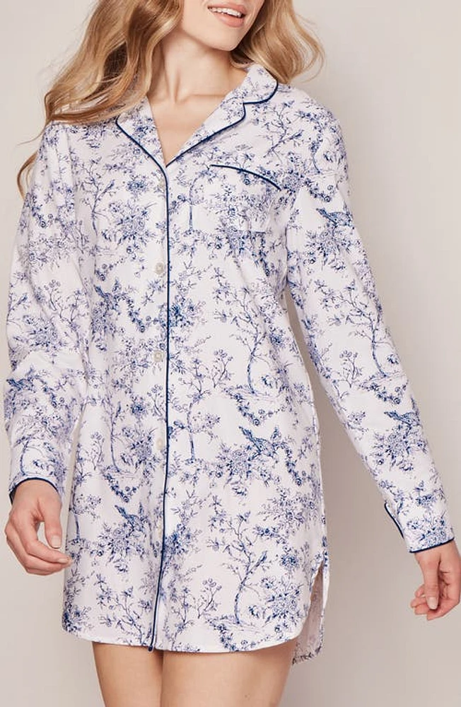 Petite Plume Timeless Toile Long Sleeve Nightshirt White at Nordstrom,