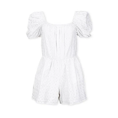 Hope & Henry Women's Puff Sleeve Eyelet Romper in White Circle Grid Eyelet at Nordstrom