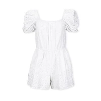 Hope & Henry Women's Puff Sleeve Eyelet Romper in White Circle Grid Eyelet at Nordstrom