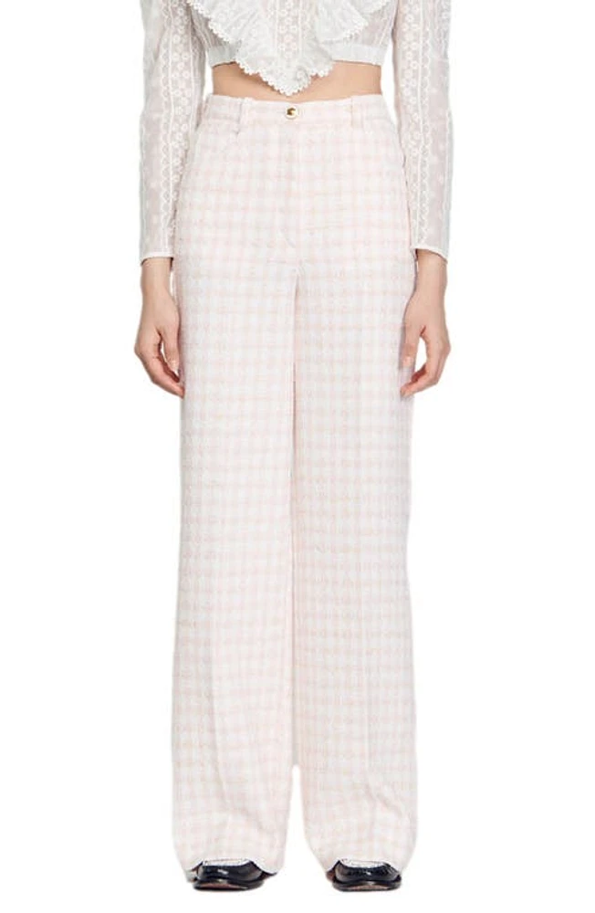 sandro Lian Check Wide Leg Tweed Pants Light Pink at Nordstrom,