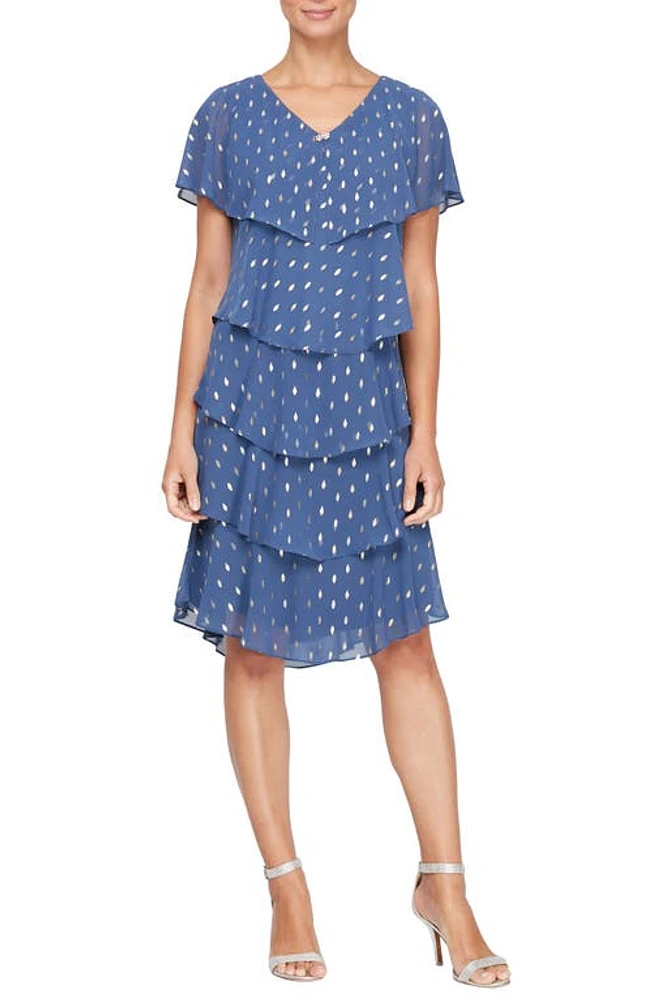 SL FASHIONS Polka Dot Tiered Georgette Dress Wedgewood at Nordstrom,