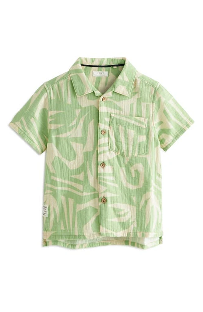 NEXT Kids' Abstract Print Cotton Camp Shirt in Green at Nordstrom, Size 6-7Y