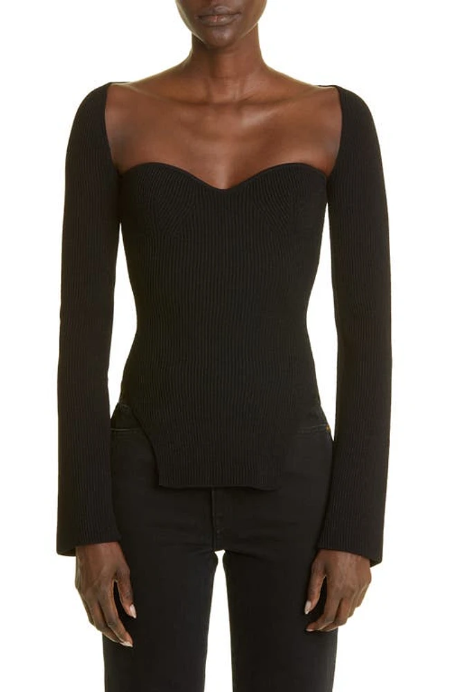 Khaite Maddy Ribbed Bustier Sweater Black at Nordstrom,