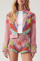 NASTY GAL Premium Star Appliqué Suede Jacket Pink at Nordstrom,