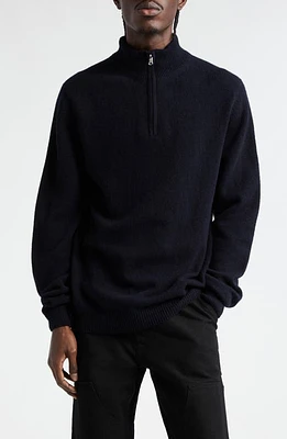 Sunspel Half Zip Lambswool Sweater Dark Navy Mouline at Nordstrom,