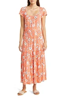 Loveappella Floral Tiered Jersey Midi Dress Coral at Nordstrom,