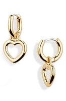 Laura Lombardi Mini Teresa Heart Charm Huggie Hoop Earrings in Brass at Nordstrom