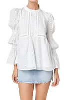 English Factory Eyelet Long Sleeve Cotton Top White at Nordstrom,