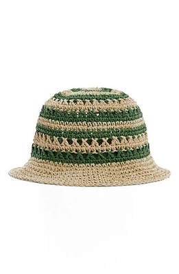 MANGO Stripe Straw Bucket Hat in Green at Nordstrom