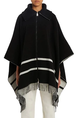 Moncler Fringe Wool Blend Cape in Black at Nordstrom