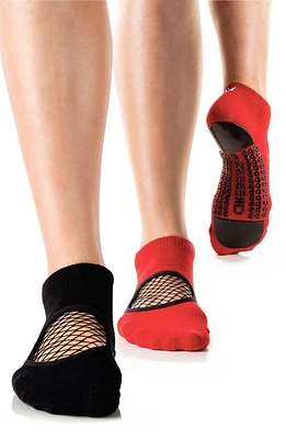 Arebesk Fishnet Assorted 2-Pack Closed Toe Ankle Socks Black - Red at Nordstrom,