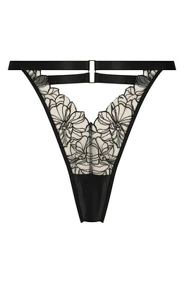 Hunkemöller Tara Embroidered Strappy G-String Thong Caviar at Nordstrom,