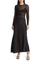 MISHA COLLECTION Ginger Sheer Long Sleeve Mixed Media Gown Black at Nordstrom,