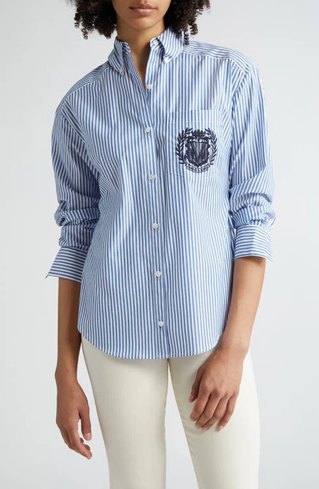 Veronica Beard Daroda Stripe Cotton Poplin Button-Up Shirt Blue White at Nordstrom,