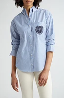 Veronica Beard Daroda Stripe Cotton Poplin Button-Up Shirt Blue White at Nordstrom,