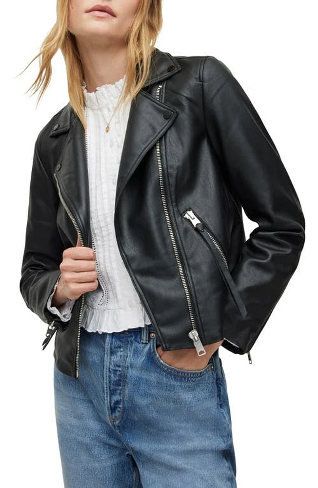 AllSaints Dalby Faux Leather Biker Jacket in Black at Nordstrom, Size 4 Us