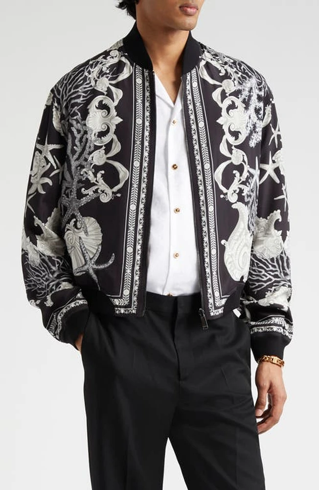 Versace La Vacanza Reversible Bomber Jacket Black Concrete Bone at Nordstrom, Us