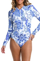 La Blanca Beyond Rashguard Long Sleeve One-Piece Swimsuit in Blue at Nordstrom, Size X-Small