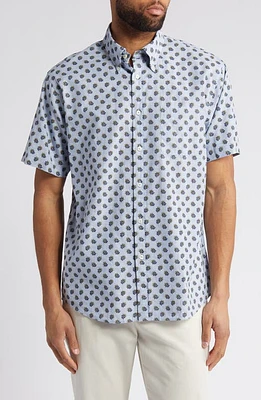 Brooks Brothers Neat Floral Short Sleeve Linen & Cotton Button-Down Shirt Chambray at Nordstrom,