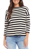 Karen Kane Stripe Rib Stretch Cotton Top Cream/Black at Nordstrom