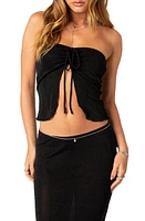 EDIKTED Milan Gathered Split Front Tube Top Black at Nordstrom,