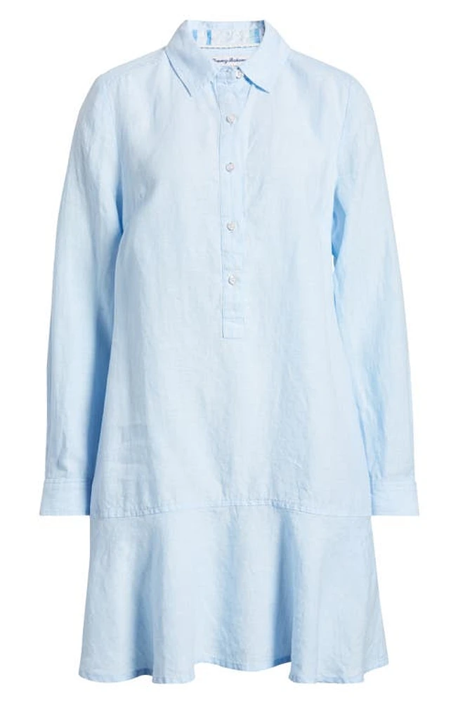 Tommy Bahama Coastalina Flounce Linen Mini Shirtdress Sky at Nordstrom,