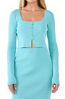 Endless Rose Rib Crop Cardigan in Aqua at Nordstrom, Size X-Small