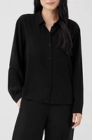 Eileen Fisher Easy Classic Collar Silk Button-Up Shirt Black at Nordstrom,