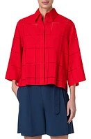 Akris punto Windowpane Check Boxy Button-Up Shirt Red at Nordstrom,