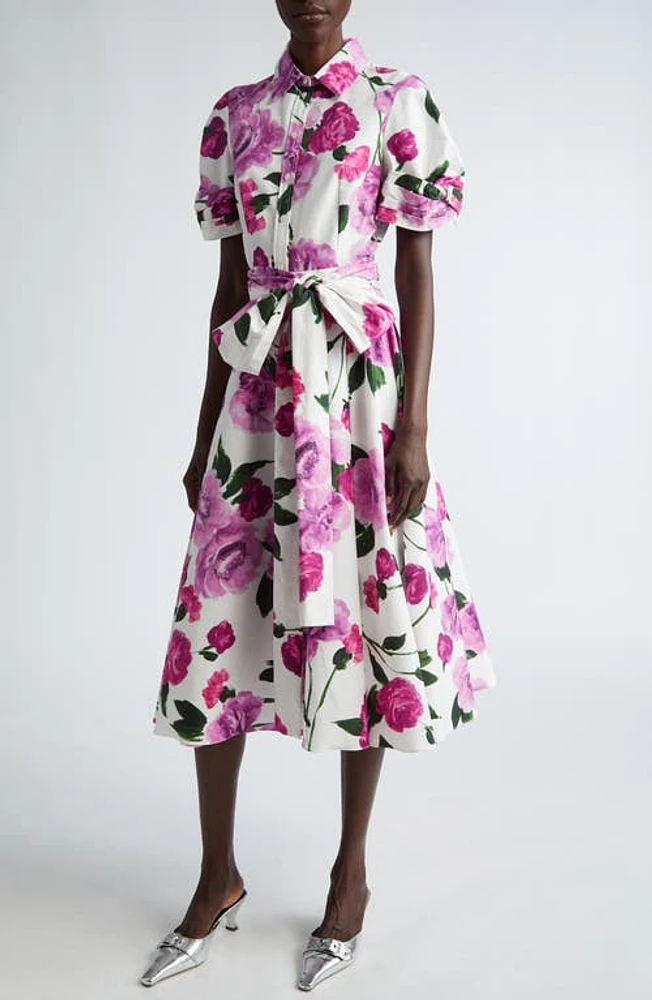 Erdem Floral Belted Midi Shirtdress Wisteria White at Nordstrom, Us