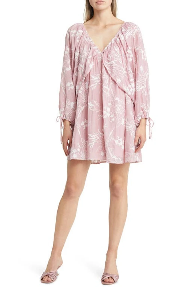 BTFL-life Cheryl Floral Long Sleeve Babydoll Minidress Pink at Nordstrom,