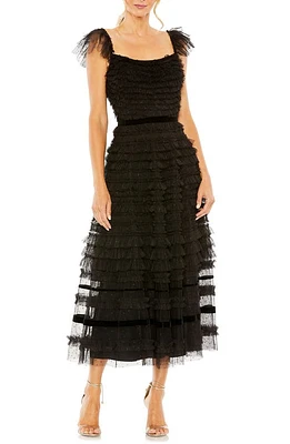 Mac Duggal Tiered Ruffle Tulle Cocktail Midi Dress at Nordstrom,