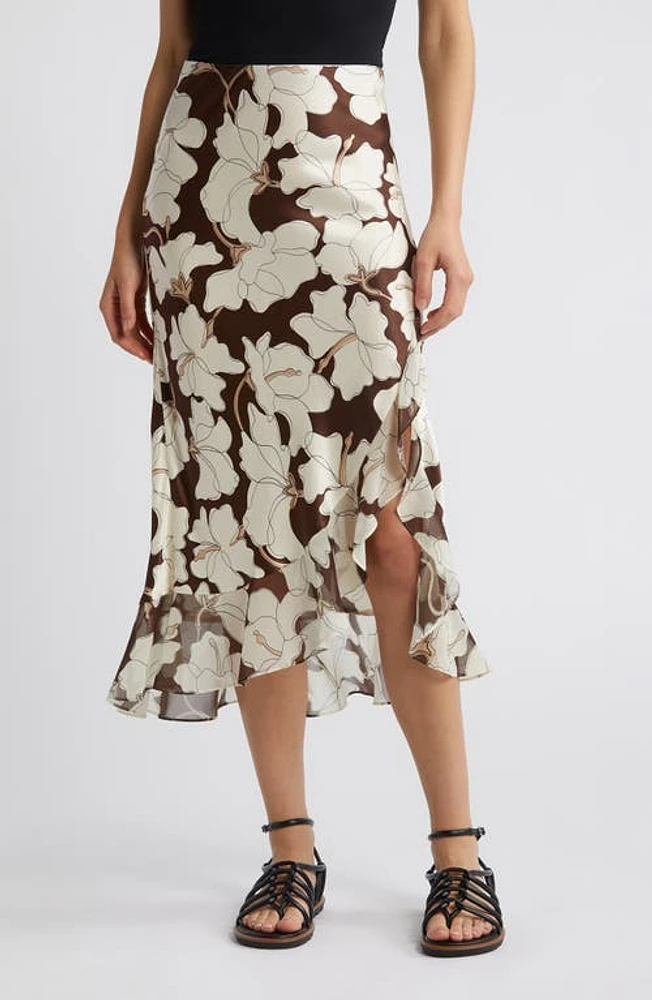 Rails Adia Floral Satin Slip Skirt Mocha at Nordstrom,