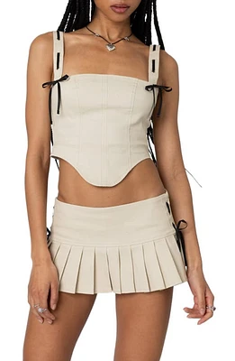 EDIKTED Margaret Ribbon Cotton Corset Top Beige at Nordstrom,