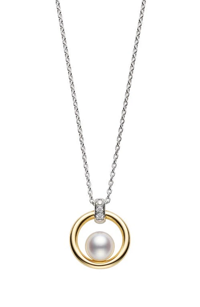 Mikimoto Cultured Pearl Pendant Necklace in Yellow Gold/White Gold at Nordstrom, Size 18