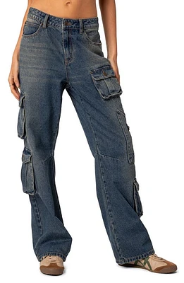 EDIKTED Baggy Boyfriend Cargo Jeans Blue-Washed at Nordstrom,