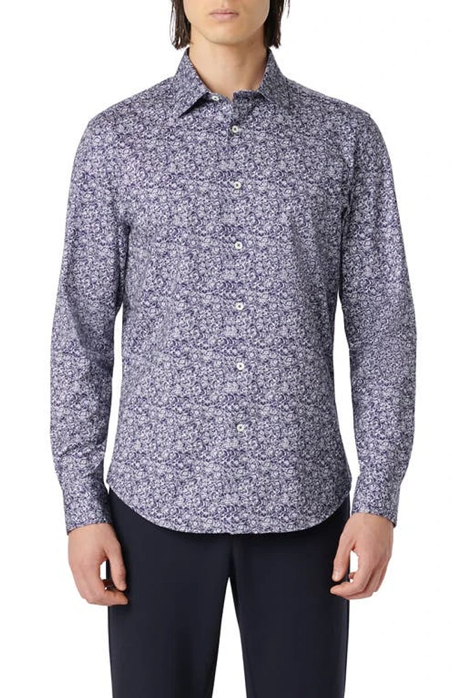 Bugatchi James OoohCotton Floral Print Button-Up Shirt Navy at Nordstrom,