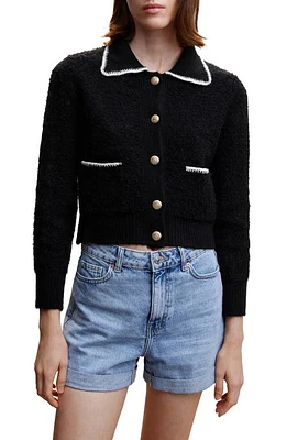 MANGO Contrast Trim Crop Cardigan in Black at Nordstrom, Size Medium