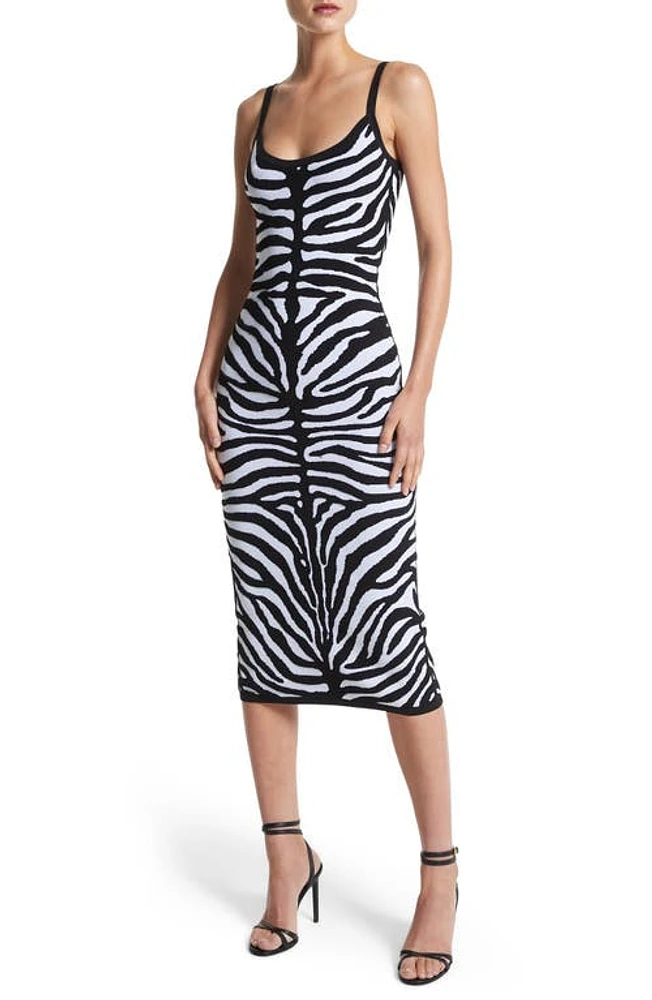 Michael Kors Collection Zebra Jacquard Sheath Sweater Dress 062 Black/White at Nordstrom,